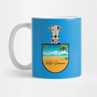 Dalmatian Dog in Beach Pocket with Hello Summer Sign Mug